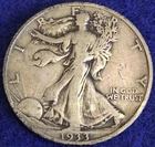 1933 S Walking Liberty Half Dollar 50 cent VF