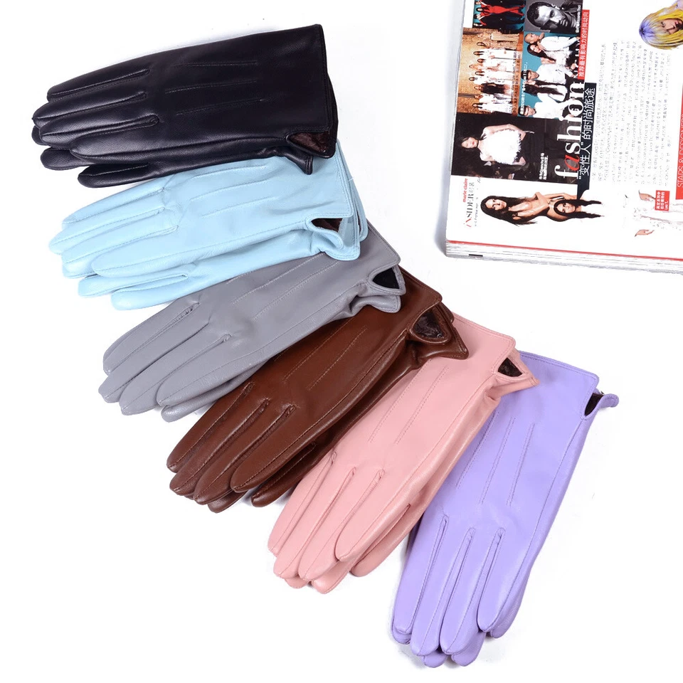 New Womens 100% Real Leather Sheepskin Winter Warm Blue Short Gloves Nine Colors - Image 4 of 4