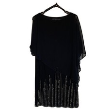 Xscape Black Sheer Overlay Evening Dress Women's 10P  Cold Shoulder Beaded Lined