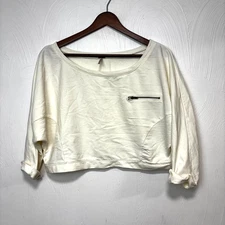 White Crop Top Shirt Relaxed Fit Zip Pocket Off White Poof Womens Size Small