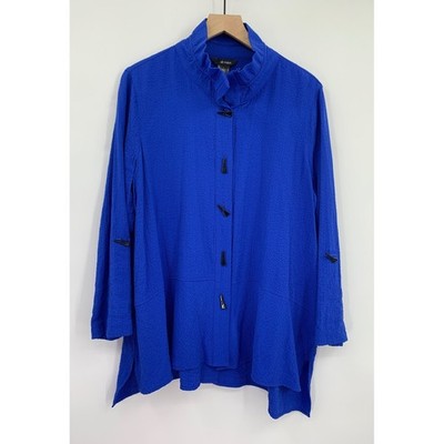 Ali Miles Shirt Womens Large Blue Wire Collar Toggle Button Long Colorful