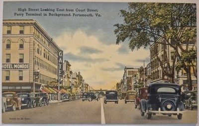 Vintage Postcard High Street & Ferry Terminal Portsmouth Virginia  AA143