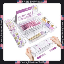 Adjustable Drawer Organizer Set 14 Pcs Clear BPA-Free Plastic Storage