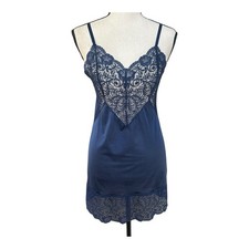 Vintage Navy Blue Lace Chemise Slip Dress 90s Style Size Small