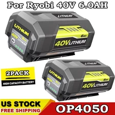 2PC 6Ah For Ryobi 40V Battery Lithium-ion OP4050 OP40602 High Capacity Battery