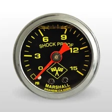 Marshall Fuel Pressure Gauge MNS00015; 0-15 psi 1-1/2 in. Liquid Filled Blk/Chrm