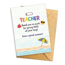 Teacher Appreciation Greeting Card, Thank You Teacher for Giving 100 All Year L