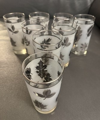 Set Of 8 NWOT, VNTG Libbey Silver Leaf Frosted Hi Ball/Tom Collin s MCM glasses