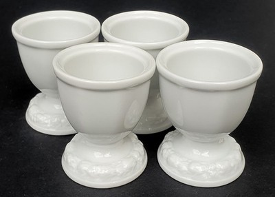 Rosenthal 4 Eierbecher Serie Maria Weiss Porzellan mit Blumenrelief, neuwertig