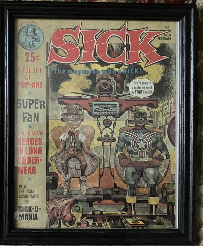 1966 SICK #42 COVER ONLY Jack Kirby/Joe Simon Fighting American parody FRAMED