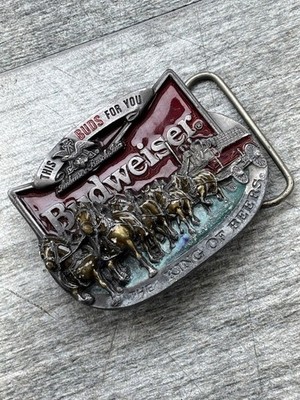VTG C+J Anheuser Busch USA Made Budweiser Clydesdale Belt Buckle 1987 3 x2.25 