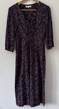 Womens Seasalt Navy/Brown Dress Floral Tea Dress 3/4 Sleeve Cotton Size 10