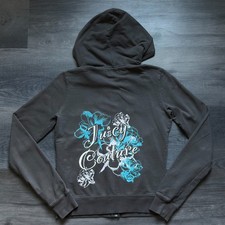 Vintage Juicy Couture Full Zip Hoodie Womens M Gray Florals Made in USA Y2K 90s