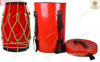 New Professional Red velvet Dholak With Golden Fitting Instrument With Fiber Box