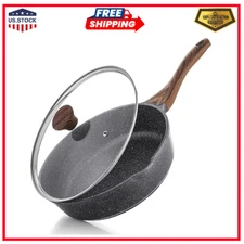 Nonstick Skillet, Deep Frying Pan 10/11/12-Inch, Saute Pan with Lid, Stay-Cool H