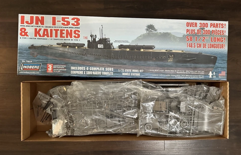 VINTAGE LINDBERG NO.70818 1/72 STATIC MODEL KIT IJN I-53 & KAITENS READ DESCRIPT - Image 2 of 4