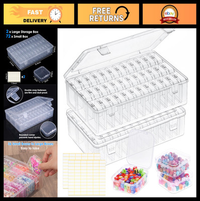 72Pcs Clear Plastic Bead Organizer Box, Mini Craft Storage with Hinged Lid & Lab