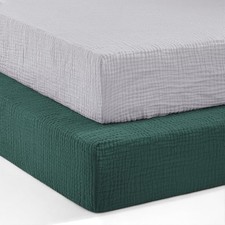 Muslin Crib Sheet Set Neutral Grey Green Fitted Cotton Breathable Baby 2 Pack