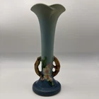Roseville 379-7 Blue Floral Vase 7” Vintage Art Pottery USA