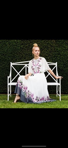 Abito maxi skater Ted Baker Begoni floreale lilla avorio midi taglia 4 UK 14 - Foto 3 di 12