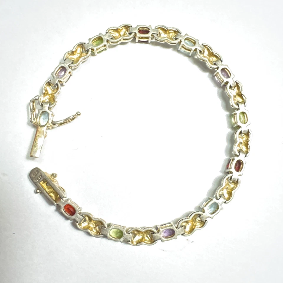 925 STERLING SILVER Multi-Color Tourmaline Diamonds Gems TENNIS bracelet  7.25" - Image 3 of 4