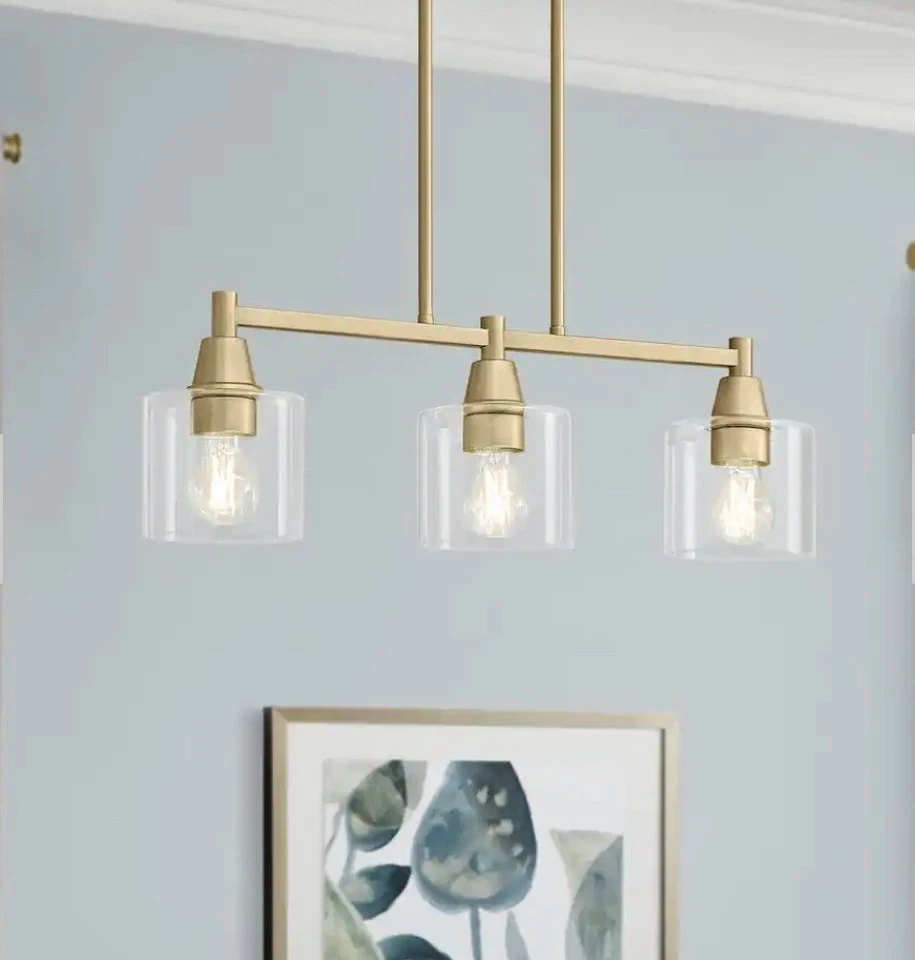 Hampton Bay HDP12070GL Oron 3-светлый золотой линейный островной кулон со стеклянными абажурами - Изображение 2 из 4