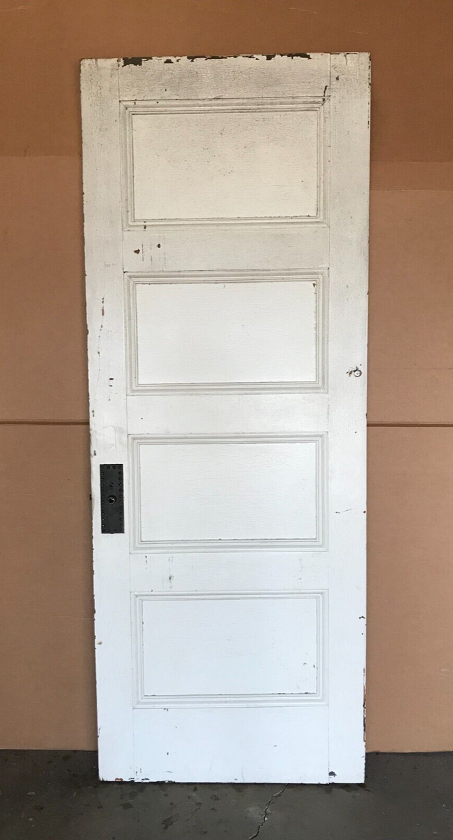 1 Antique 36X95 Shabby White Interior Oak Horizontal 4 Panel Door