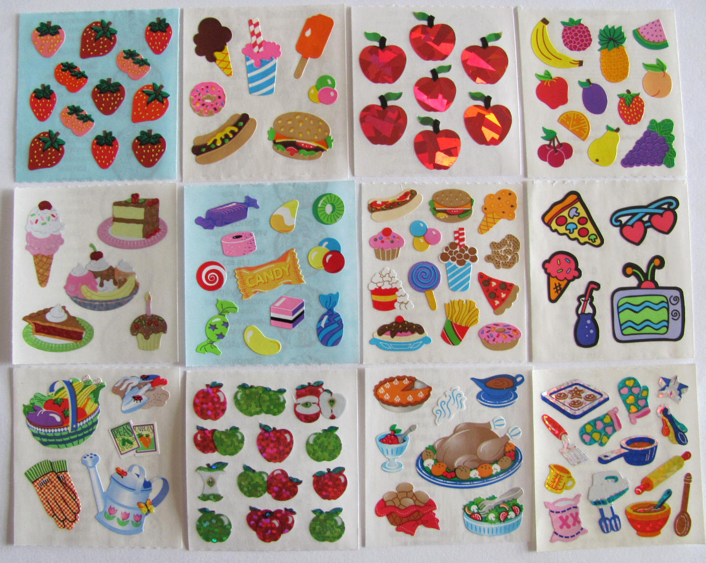 Vintage Sandylion Fruit, Baking and Junk Food Stickers Glitter -You Choose