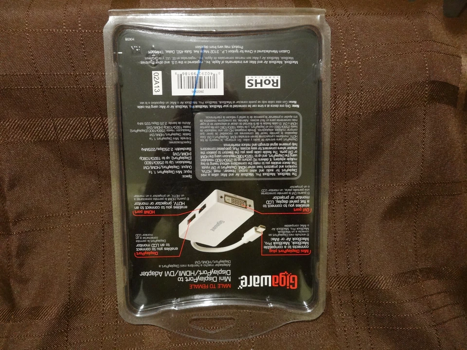 Gigaware Male 2 Female Mini DisplayPort To DisplayPort HDMI DVI Adapter NEW - Image 2 of 2