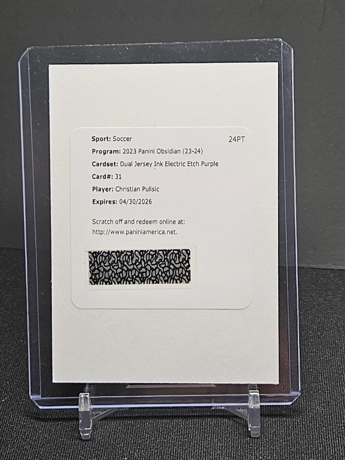 2023-24 Obsidian Christian Pulisic Dual Jersey Auto Purple #'d /20 Redemption