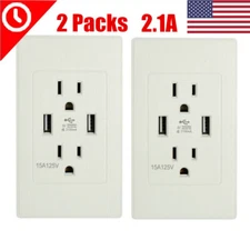 2 Packs Dual USB Port Wall Socket Charger AC Power Receptacle Outlet Plate Panel