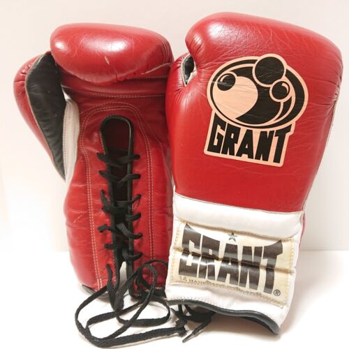 Authentic GRANT Boxing Gloves 14oz Red/White Lace-up type from Japan In Stock - Picture 1 of 15