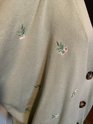 YUMI Ladies Pale Green Knit Floral Embroidered V Neck Cardigan Size L NEW - Picture 10 of 18