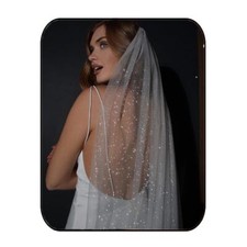 1 Tier Glitter Bride Wedding Veil Fingertip Bachelorette Party Veil Sparking ...