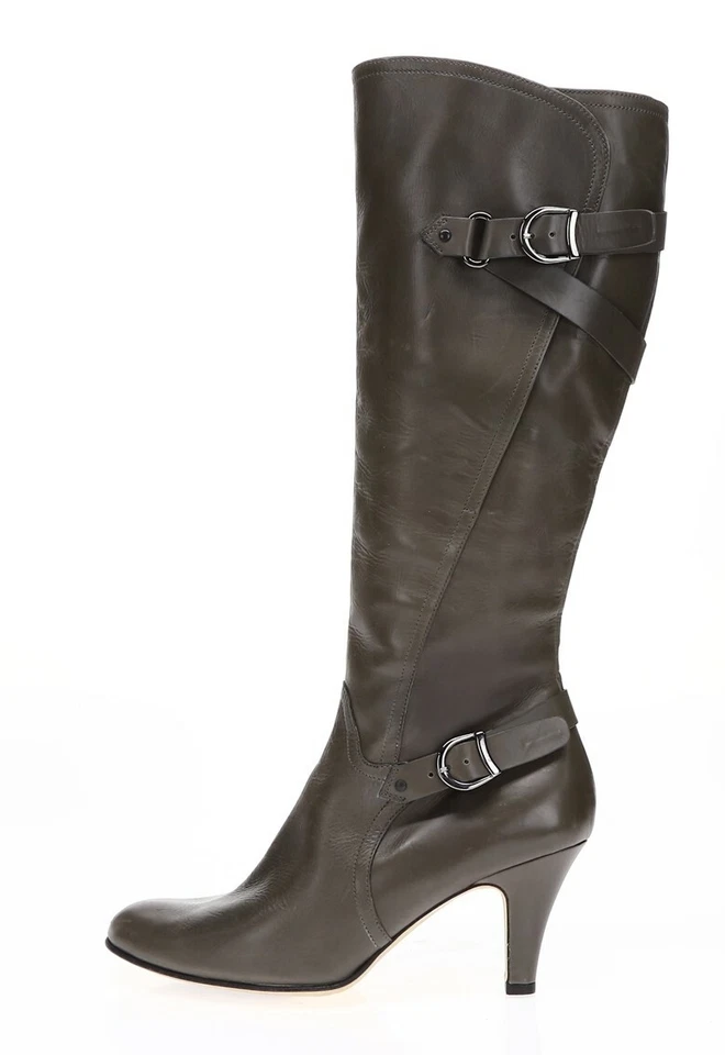 ANYI LU Women's Gray Brown Leather Knee High Heel Boots Sz 39.5 - Image 2 of 4