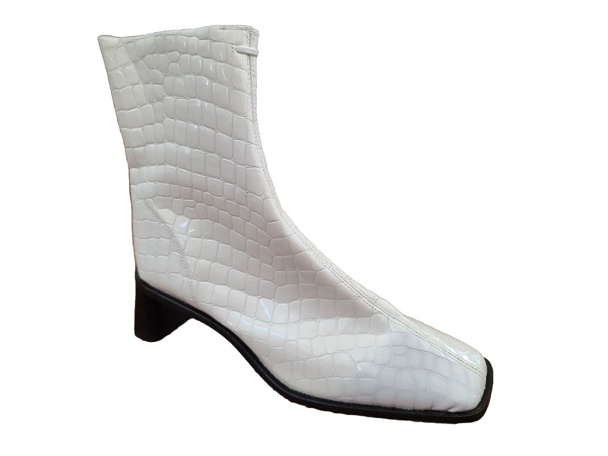 New Topshop White Leather Side Zip Ankle Boots Chunky Heel US 9.5