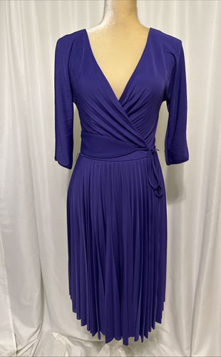 BCBGMaxazria Cruz Pleated Belted Violet Dress Size s - Picture 2 of 9