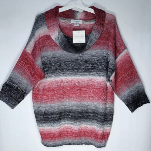Sag Harbor Woman 1X Sweater Red Black Pullover Cowl Neck Dolman Sleeves NWT