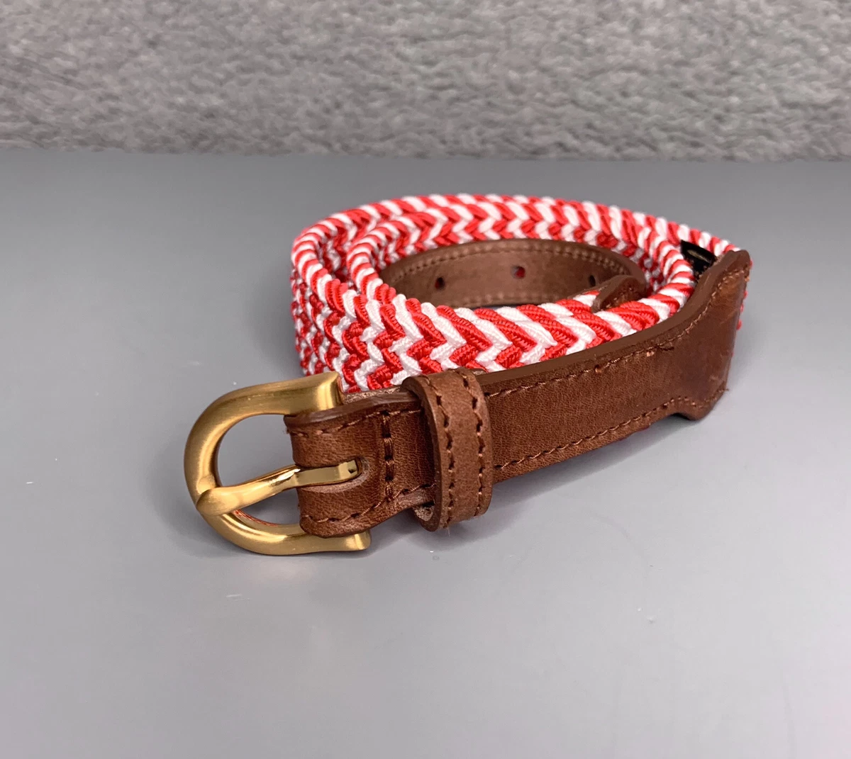 Brooks Brothers Webbed Leather-Accent Belt 38 Gray Preppy Equestrian Gold Buckle Brooks Brothers Leather Belts for Women for sale | eBay main image 2
