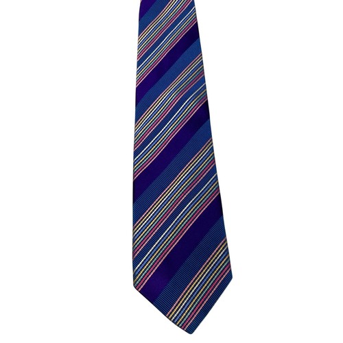 CHARLES TYRWHITT cravatta uomo seta/cotone ITALIA designer RIGHE blu/multi usata in ottime condizioni - Foto 2 di 3