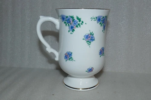 Royal Victoria Fine Bone China England Pedestal Tea Cup Mug Pansies Gold Rim