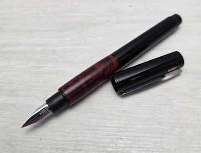 Lamy Accent 98 Brillant Black / Briar Wood 14K nib M Size Fountain Pen Rare