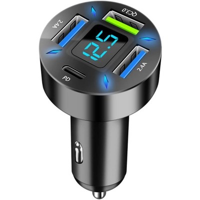 USB Ladegerät Auto 4-Port Zigarettenanzünder Schnellladegerät 50W QC3.0 PD LED