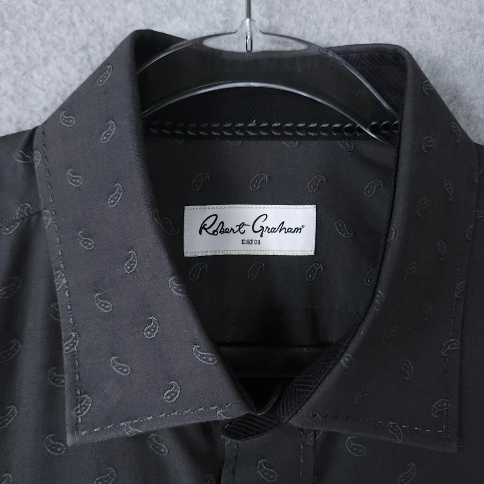 Robert Graham Shirt Mens 17 Tall Gray Paisley Long Sleeve Cotton Dress Casual - Image 3 of 4