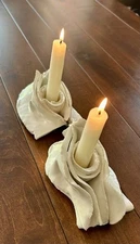 Pottery Artist Handcrafted White Ceramic Candle Stick Holders ~ Rare ~