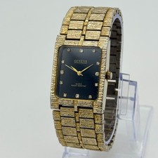 Reloj pulsera de vestir vintage de los años 80 para hombre GINEBRA 18k chapado en oro, esfera negra funciona