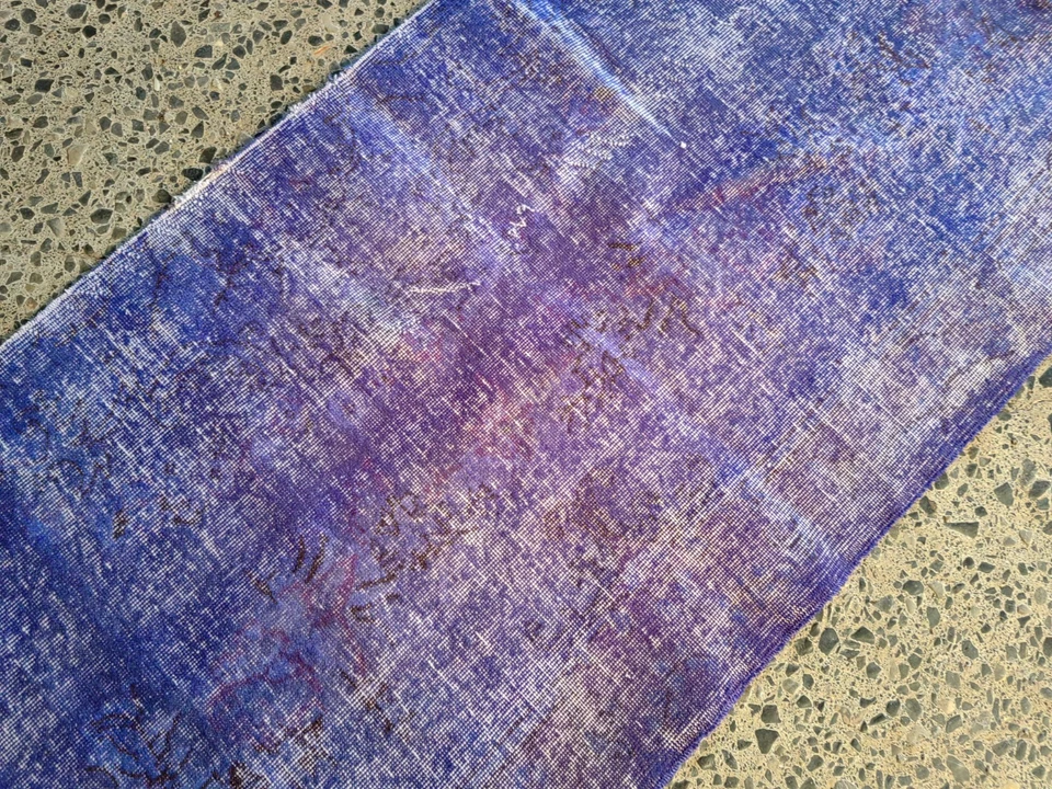 Vintage Purple Runner Rug 3.1x10.5 ft | Turkish Handmade Overdyed Wool Carpet - Image 4 of 4