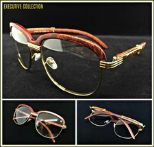 Men Classy Elegant Retro Hip Hop Clear Lens EYE GLASSES Square Gold & Wood Frame