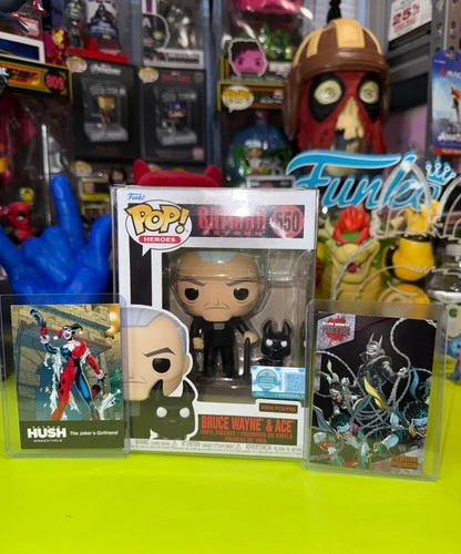 Batman Beyond Bruce Wayne and Ace funko combo with 2 cards
