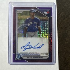 2024 Bowman Arjun Nimmala Purple Mojo Refractor Auto /199 #BMA-AN Blue Jays